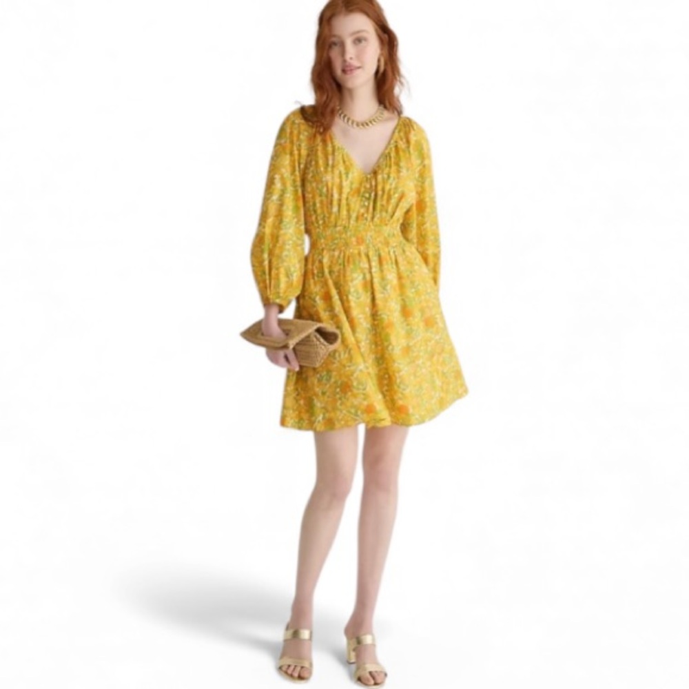 J. Crew V-neck Cotton Lemon Print Floral Dress